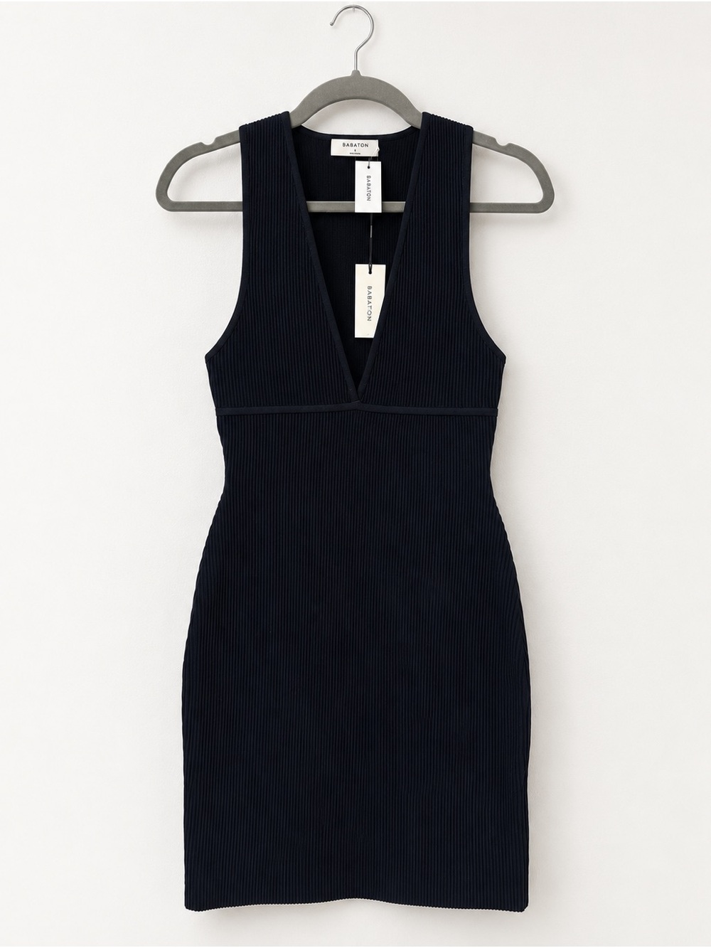 Aritzia Babaton Black Ribbed Deep-V Sheath Dress